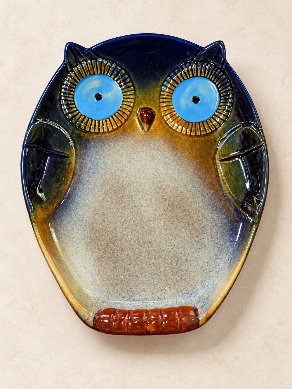 Vintage Gibson Home Reactive Glaze Owl Stoneware Serving Platter Tray 9.5" x 7"